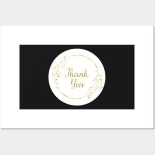 Thank You with Gold Flower - White Posters and Art